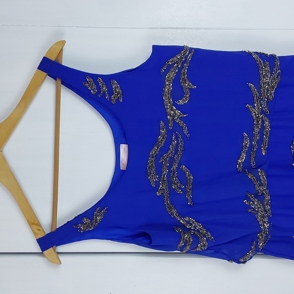 Romeo & Juliet Cobalt Blue W/ Black Silver BEADING Artsy abstract Dress Sz.M - Picture 2 of 9